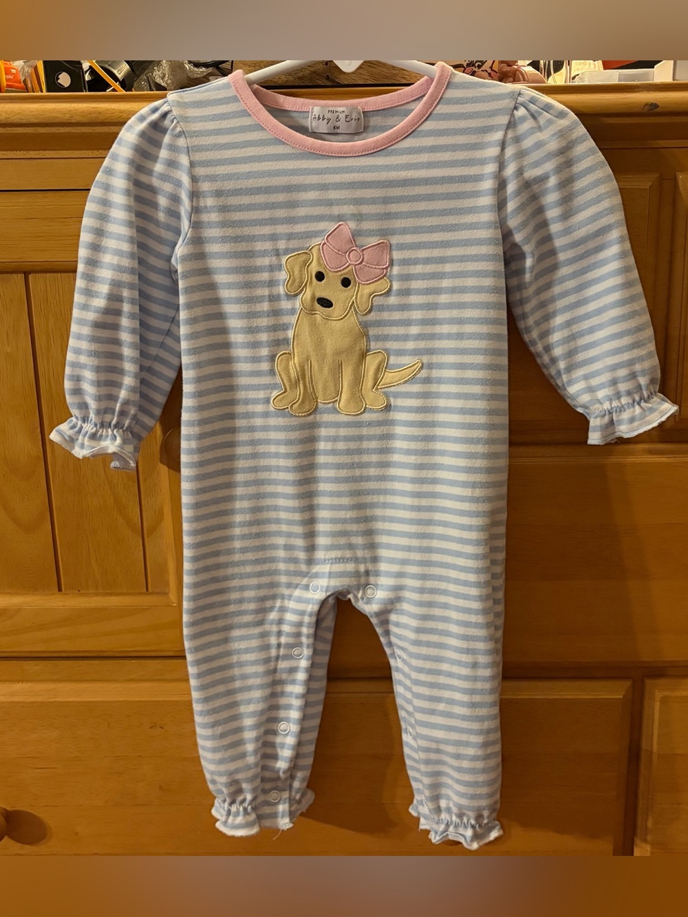 Abby & Evie Premium Girls' Blue & White Striped Romper w/Ruffles 6 Months